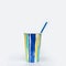 Colorful paper cup or container for coffee or cocktail and paper drinking straws Bright summer package for beverage.