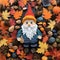 Colorful Paper Cut Out Gnome In Autumn Leaves - Hyperrealistic Composition