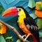 Colorful Paper Cut Toucan Perched On Branch: A Stunning Polygon Design
