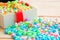 Colorful of paper fold christmas stars spilling