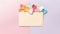 Colorful paper hearts and card in blank on pink and purple pastel background. Valentine\\\'s day concept. Generative AI.