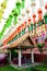 Colorful paper lanterns hanging for worship or respect of buddha in Thai temple