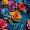 Colorful Paper Roses On A Blue Background