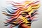a colorful paper sculpture of a womans face