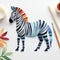 Colorful Paper Zebra Craft With Watercolor On White Background