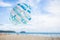 Colorful parasailing in the blue sky