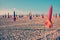 Colorful parasols on Deauville beach, France