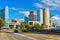 Colorful Parking , Skycrapers , Tampa Museum of Art and partial view of Hillsborough river in downtown area .