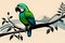 Colorful parrot art in Japanese sumi-e ink style. ai generated