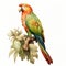 Colorful Parrot On Branch: Vintage Watercolored Figurine
