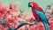 Colorful Parrot On Cherry Blossoms: Uhd Illustration With Maranao Art Style