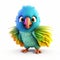 Colorful Parrot: Cute 3d Animation Style Icon On White Background