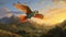 Colorful Parrot Flying Over Mountain Valley - Hyper-detailed Artwork