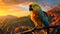 Colorful Parrot in the Golden Sunset