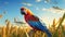 Colorful Parrot Grazing In Sunset: Detailed Zbrush Style Illustration