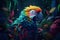 Colorful parrot in night background. Generate ai