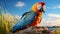 Colorful Parrot Perched On Rock: Unreal Engine Render With Realistic Detailing