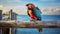 Colorful Parrot Perched On Wooden Board: Tropical Baroque Photography