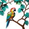 Colorful parrot on a tree branch in Kirigami style. transparent background version available