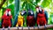 Colorful parrots bringing vibrancy to the verdant canopy with their animated chatter in the rain forest