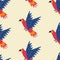 Colorful parrots hand drawn vector illustration. Cute exotic macaw bird in flat style seamless pattern.