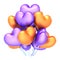 Colorful party balloons bunch heart shaped orange purple