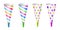 Colorful party blowers horns dotted and stripped paper decorations for happy holiday celebration