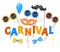 Colorful Party items on a white background. Celebration Event Happy Birthday. Inscription Carnival . Multicolored. Vector