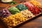 colorful pasta varieties on a wooden board
