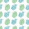 Colorful pastel cupcake seamless pattern in doodle style. Vector stock illustration. Hand drawing food line art image.