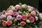 Colorful pastel flowers on a grave