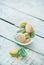 Colorful pastel French macaron biscuits in glass, copy space