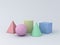 Colorful Pastel Geometry 3D Graphic Shapes Cube Pyramid Cone Cylinder Sphere isolated on white background