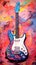 Colorful Pastel Guitar on a Watercolor Painted Canvas Background