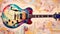 Colorful Pastel Guitar on a Watercolor Painted Canvas Background
