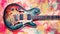 Colorful Pastel Guitar on a Watercolor Painted Canvas Background