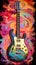 Colorful Pastel Guitar on a Watercolor Painted Canvas Background