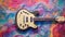 Colorful Pastel Guitar on a Watercolor Painted Canvas Background