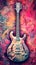 Colorful Pastel Guitar on a Watercolor Painted Canvas Background