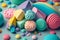 A colorful pastel placticine background with a lot of different colored candy. Generated AI