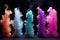 colorful pastel smoke bombs in a row against a black background