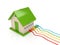 Colorful patch cords and small house.