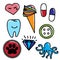 Colorful patches collection with cry heart, ice cream, pill, tooth