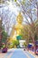 Colorful pathway under trees in Wat Muang with Big Budha stasue