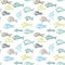 Colorful pattern with hand drawn fishes