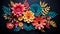 Colorful Patterned Paper Flowers On Dark Background