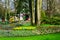 Colorful Pavillion and flower tulips blossom in dutch park, Lisse, Holland