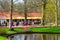 Colorful Pavillion and flower tulips blossom in dutch park, Lisse, Holland