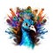 Colorful Peacock Head in Dark Bronze and Azure Neonpunk Style for Posters and Web.