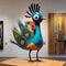 Colorful Peacock Statue: Contemporary Cartoonish Artwork With Interactive Wood Movement